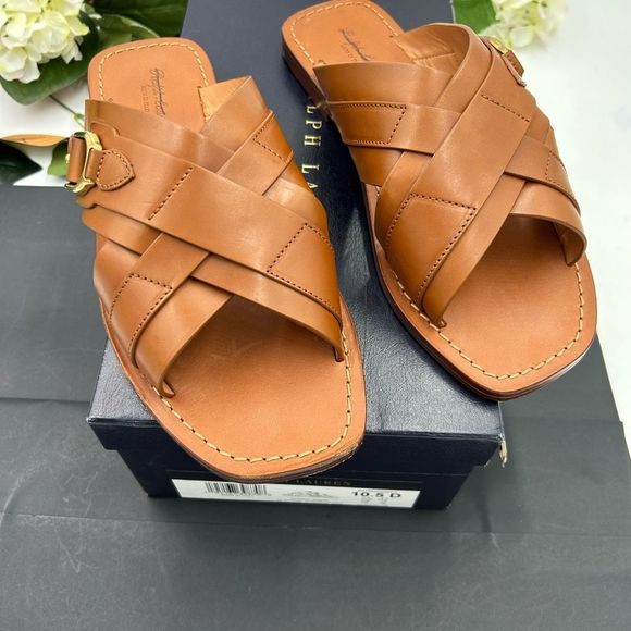 Men’s Ralph, Lauren calf leather stirrup sandals size 10.5 made in Italy.